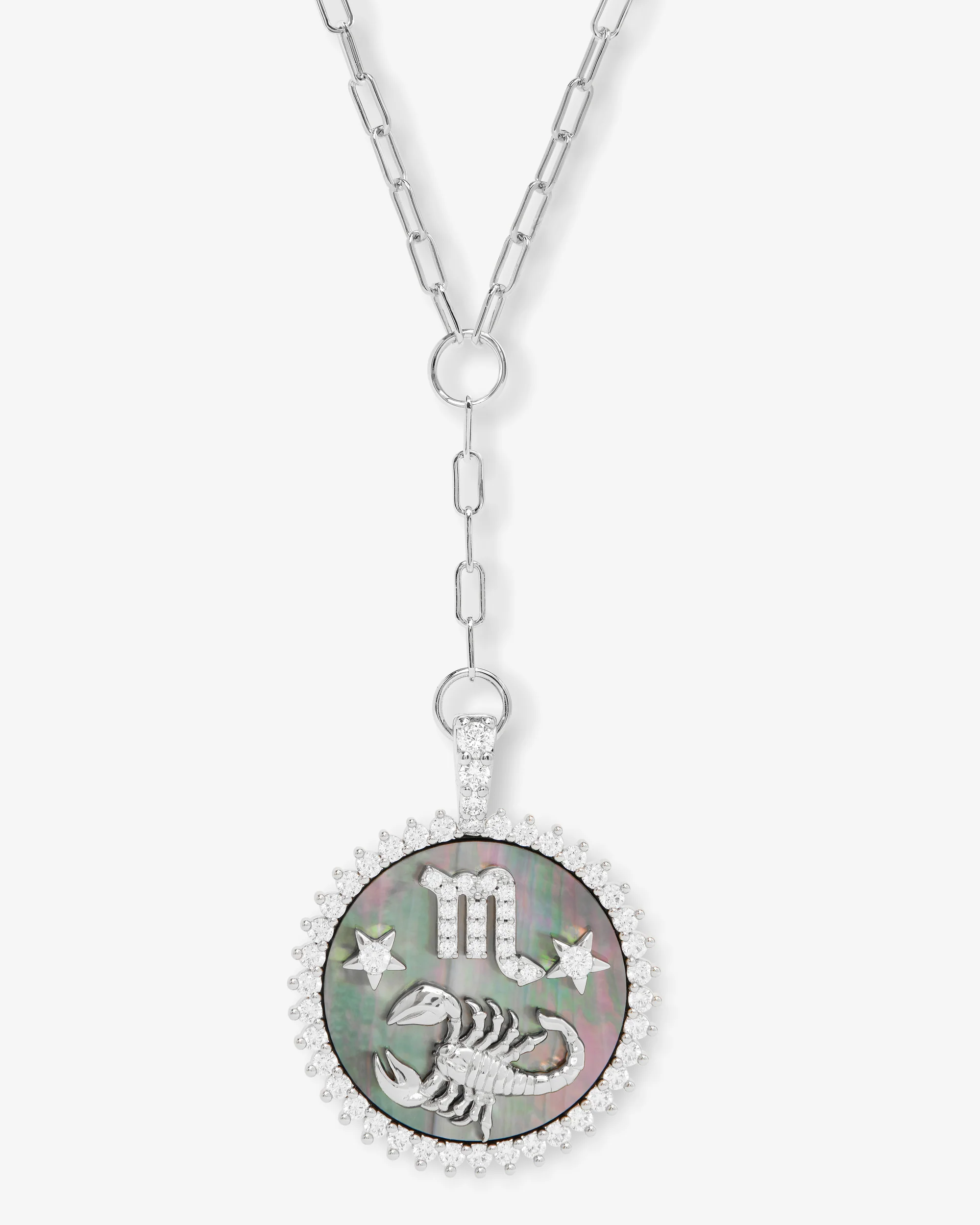 Zodiac Medallion Necklace - Silver|White Diamondettes - Image 10