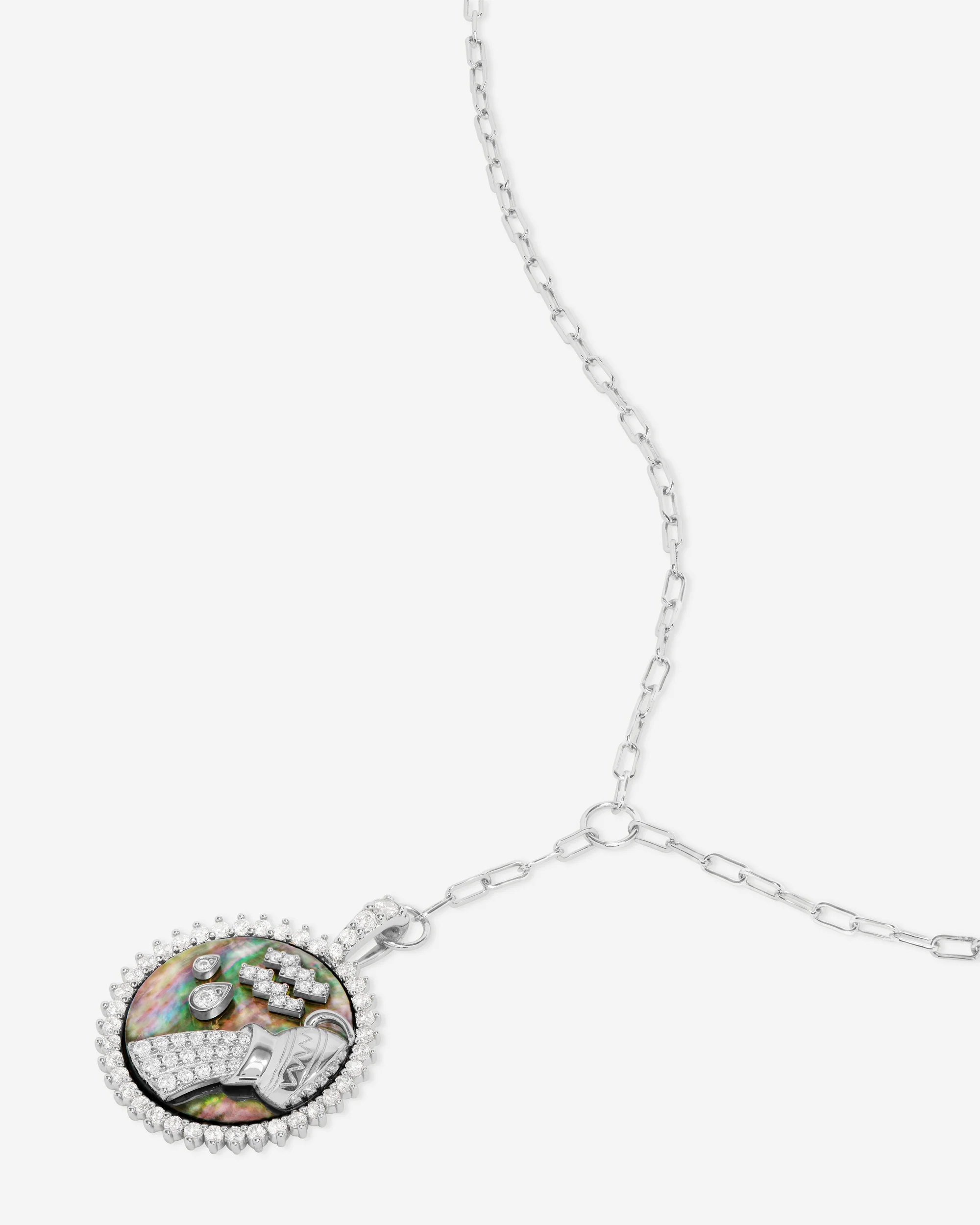 Zodiac Medallion Necklace - Silver|White Diamondettes - Image 25