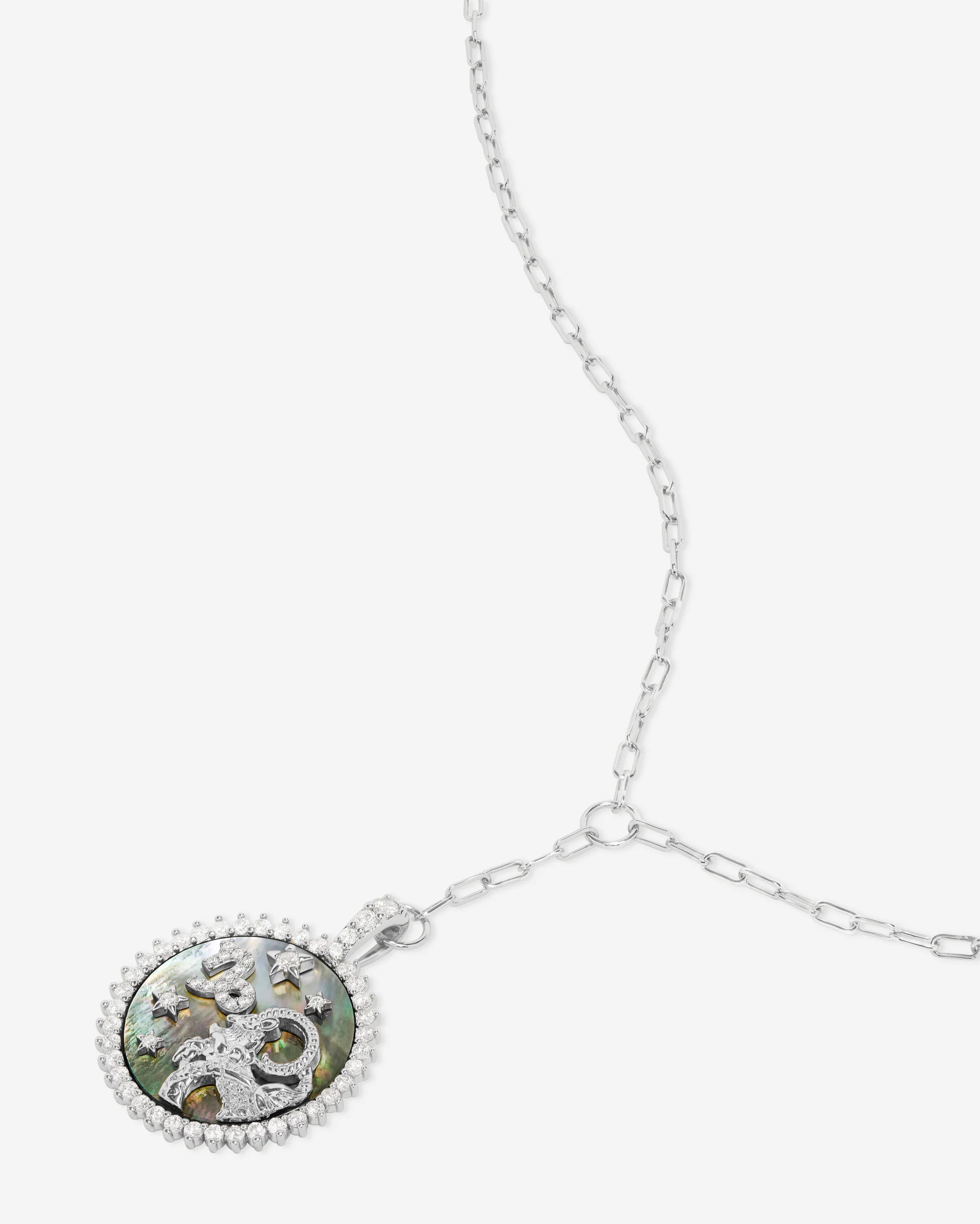 Zodiac Medallion Necklace - Silver|White Diamondettes - Image 28